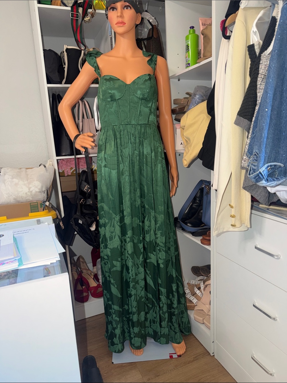 Azazie Emerald Green Floral Maxi Dress with Sweetheart Bodice